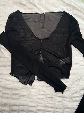Garage Black Sheer Long-Sleeve mesh Crop Top